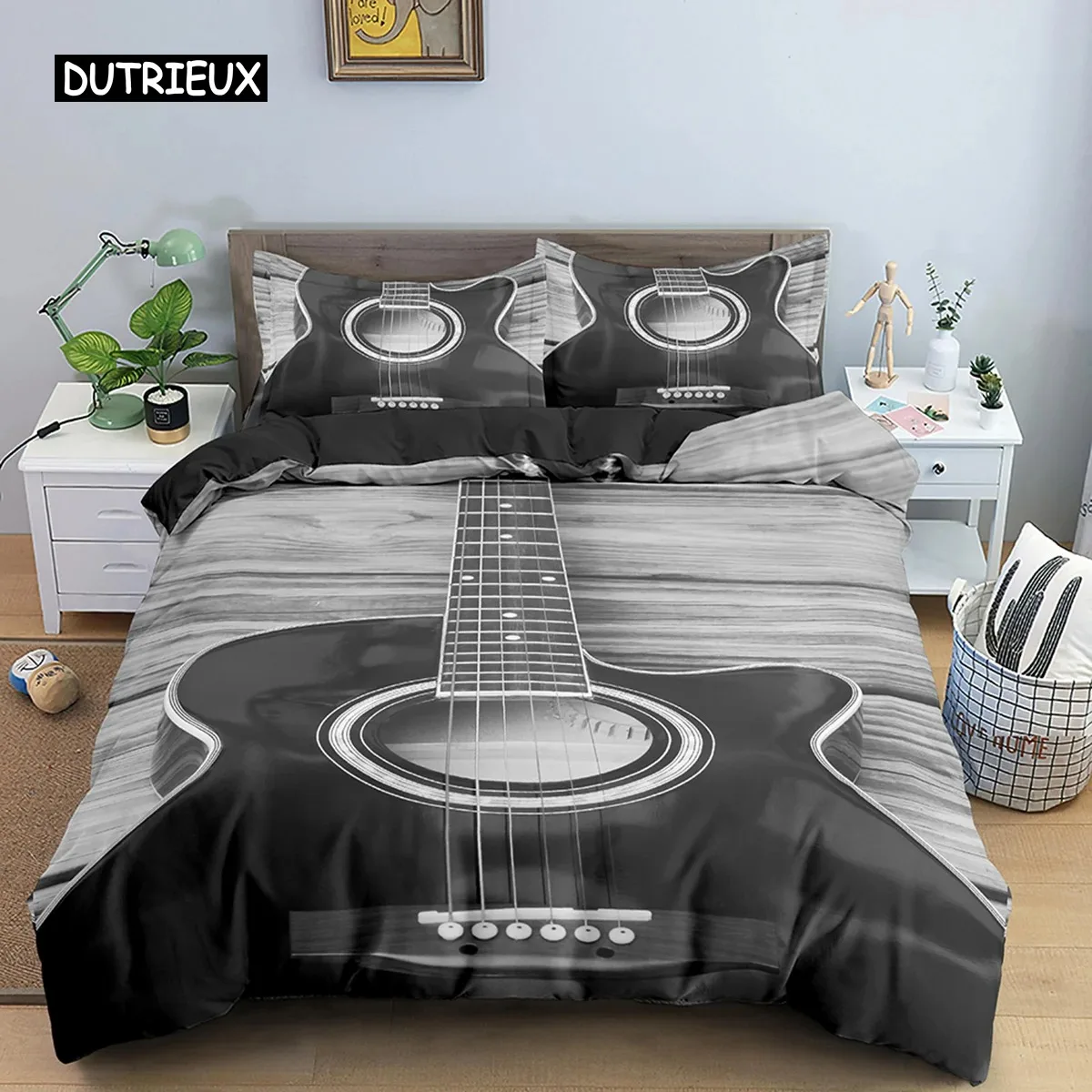 Music Bedding Set Piano Keyboard Music Note Duvet Cover Queen Size Bed Linen Comforter Microfiber Guitar Polyester Bedding Sets