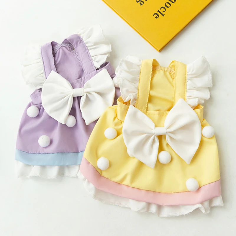 Summer Pet Clothes Cute Bowknot Dress Cat Soft Princess Dresses Chihuahua Yorkie Thin Sweet Skirts Puppy Costume Pet Supplies