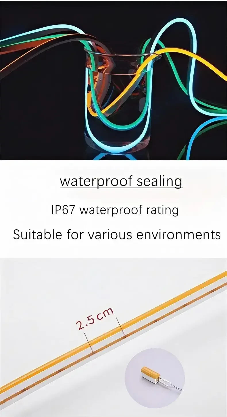 LED Neon Light Strip DC 12V Waterproof Neon Sign 6X12mm Silicone Rope Lights Flexible Lamp Decoration with DC Plug/2pin Wire