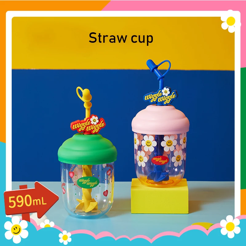 

Kawaii 590 мл розовый и зеленый MINISO милая соломенная чашка большой емкости Wiggle серии с перемешиванием