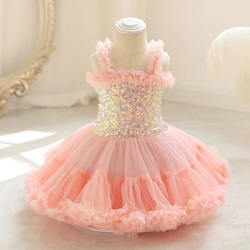 Toddler Dress Dinner Party Dance Flower child Piano Performance Net gauze pompous sequin Princess dress Dance Host Dress #1306