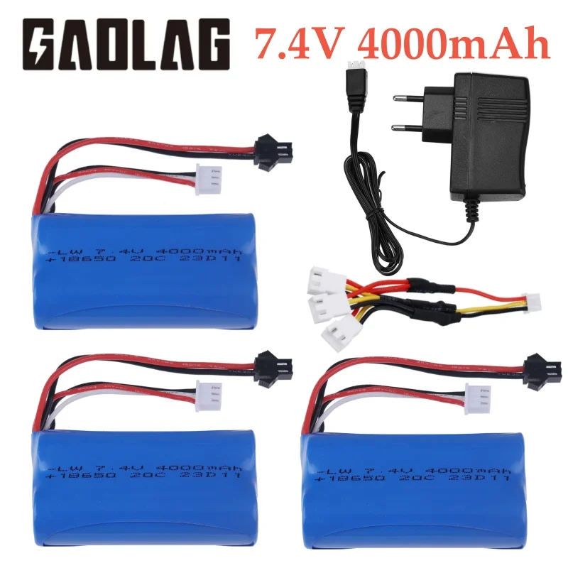 SM 7.4V 4000mAh 18650 Li-ion Battery for WPL MN99S D90 U12A S033g Q1 H101 Parts 7.4V Battery Rc Boats Cars Tanks Drones Parts