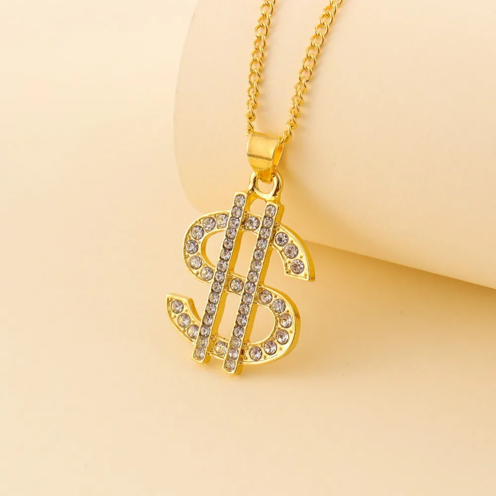 New Fashionable Metal Alloy Dollar Pendant Necklace for Men Exquisite Coin Symbol Chain On The Neck Accessories Trendy Jewelry