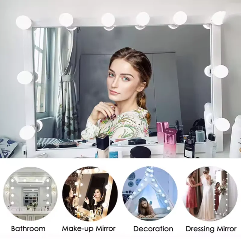 Hollywood LED Vanity Mirror Lights USB Button Operated Dimmable 3 Color Makeup Light Bulbs view 3