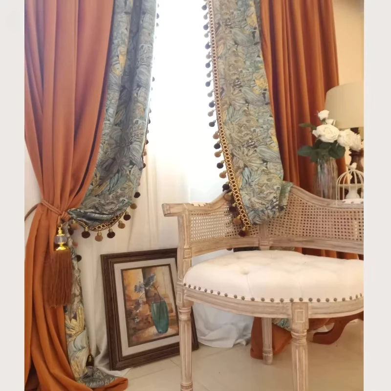 

Elegant European Luxury Curtains for Living Room Bedroom Blackout Embroidered Caramel Flannelette Fashion Decorate Window Retro