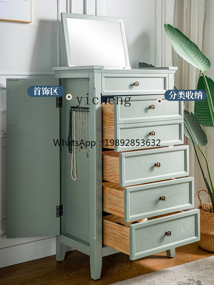 Storage Cabinet Cloakroom Bedroom Solid Wood Chest of Drawers Five Buckets with Mirror Jewelry Cabinet