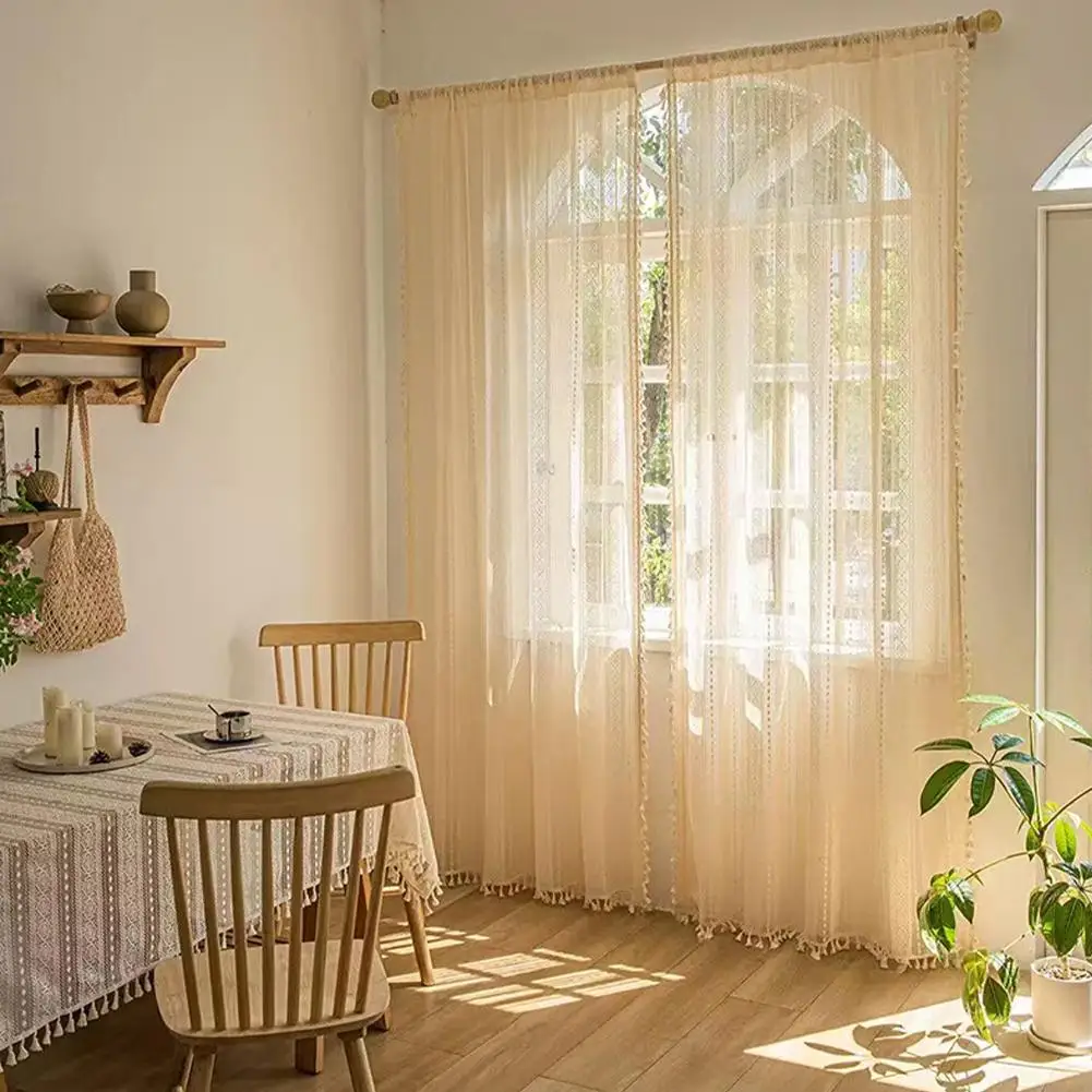 Vintage Floral Embroidery Lace Sheer Clear Curtain White French Door Curtains For Bedroom Kitchen Sheer Curtain Drapes