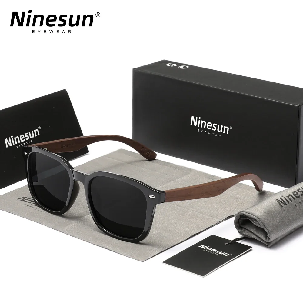 Ninesun UV400 Sunglasses Wooden Frame Polarized Leisure Eyewear For Men Women Vacation Glasses Retro