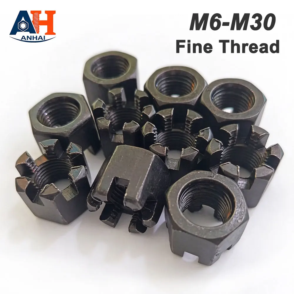 Black Crown Nut Hex Slotted Castle Nuts M6 M8 M10 M12 M14 M16 M18 M20 M22 M24 M27 M30 Carbon Steel Coarse Thread / Fine Thread