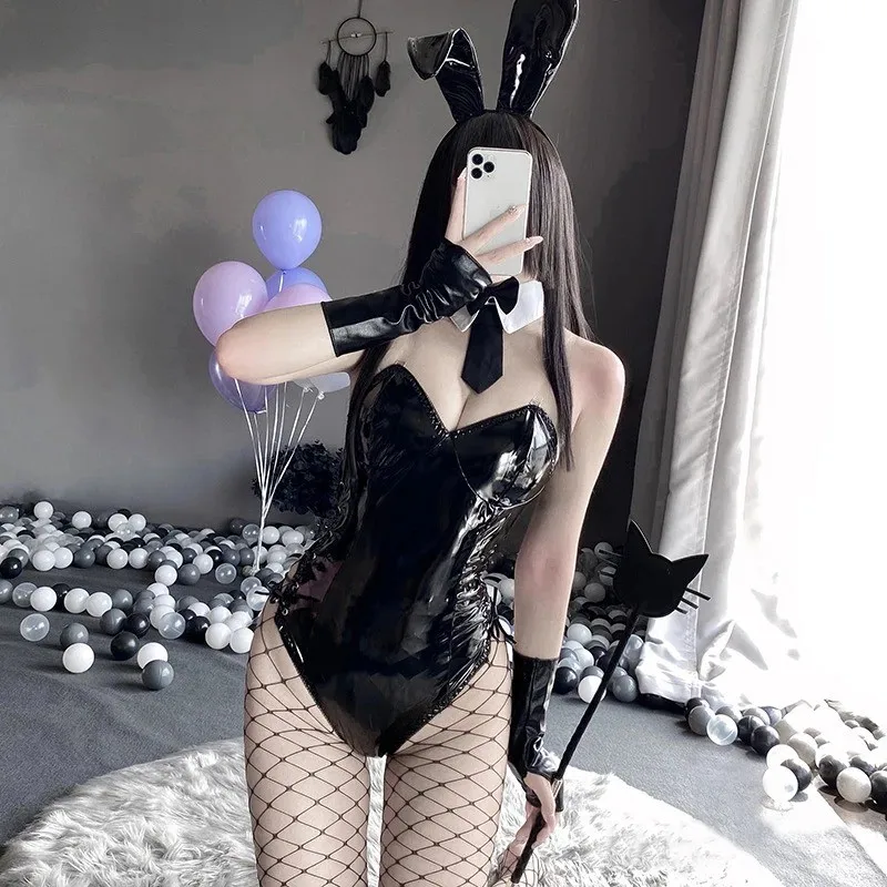 Mai Sakurajima Bunny Girl Cosplay Costume Women Sexy Lingerie PU Leather Bodysuit with Tie and Headband Suit Kawaii Anime Outfit