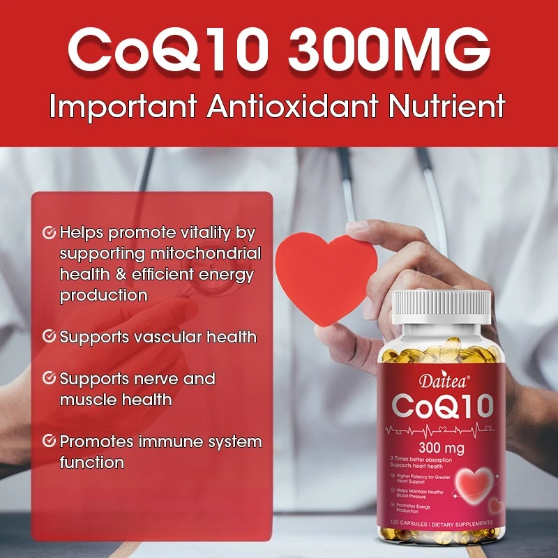 Koenzim Q10 - 300 Mg, Mendukung Energi, Kemampuan Kognitif dan Kesehatan Jantung, Otak dan Sel, Antioksidan, Meningkatkan Kualitas Tidur