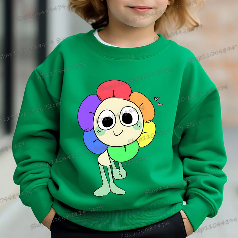 

Dandys World Sweatshirt Cartoon Anime Game Peripherals Children's Clothing Rainbow Flower Funny Boys Girls Crew Neck Tracksuit