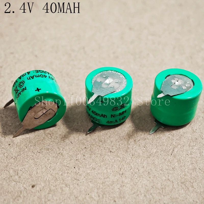 2PCS/LOT2.4V40MAHNI-MHBatteryButtonCellBatteriesWithPinsNEWRechargeableBattery.