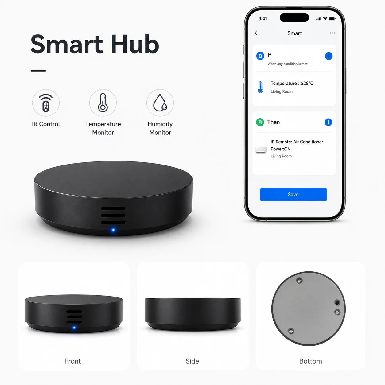 Compact Universal WiFi IR Remote Thermo-hygrometer 3 In One Tuya Smart Life Voice Control Alexa Google For TV AC Projector