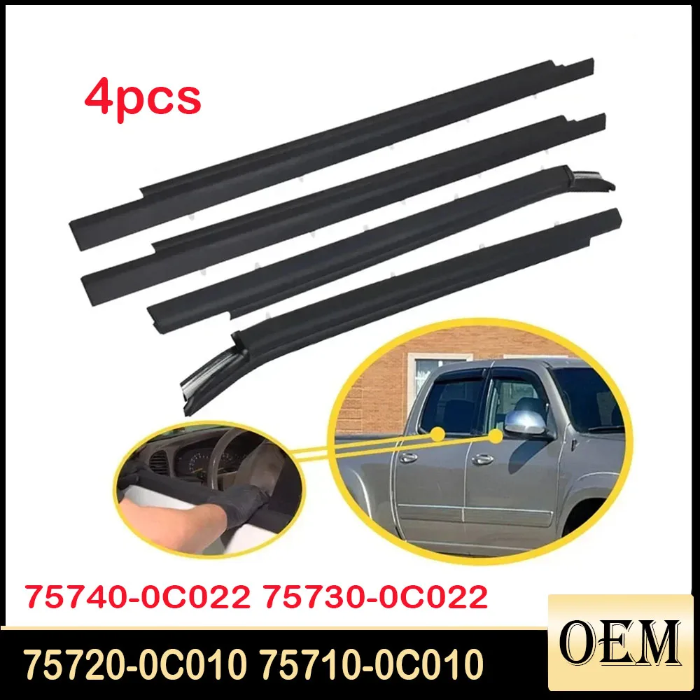 

4Pcs Door Window Molding Trim Car Outside Door Seal Belt Weatherstrip for Tundra 2000-2006 Double Cab Replace 75720-0C010