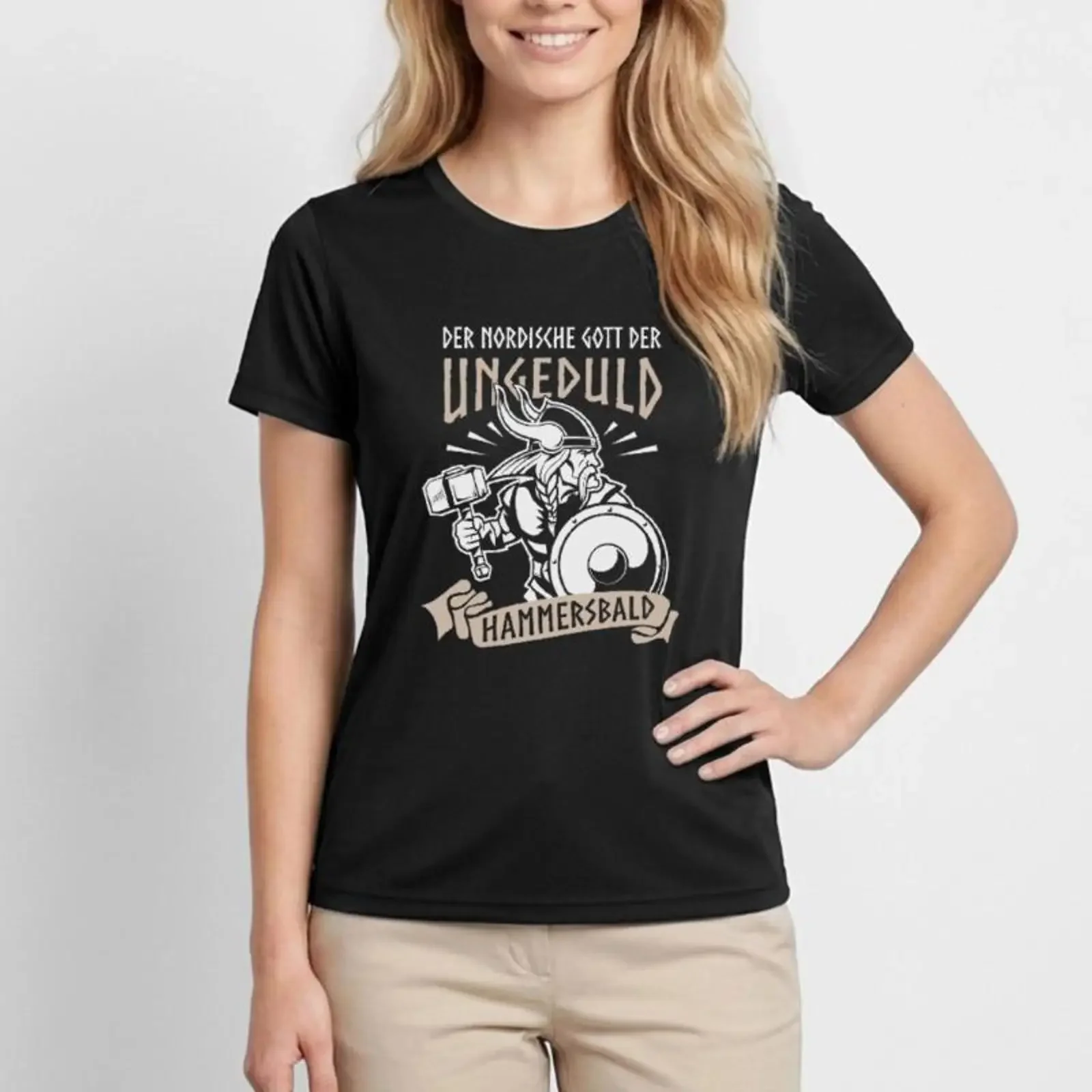 T-shirt de performance pour femme Hammersbald, le dieu nordique de l'impatience, style vintage délavé, vêtements de créateur polyvalents, décontracté et doux
