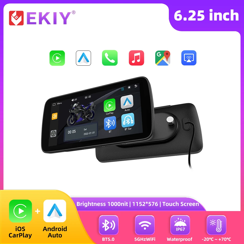 

EKIY 6,25-дюймовый мотоциклетный экран, беспроводной CarPlay, Android Auto, GPS, мотор, Carplay, мотоциклетная навигация