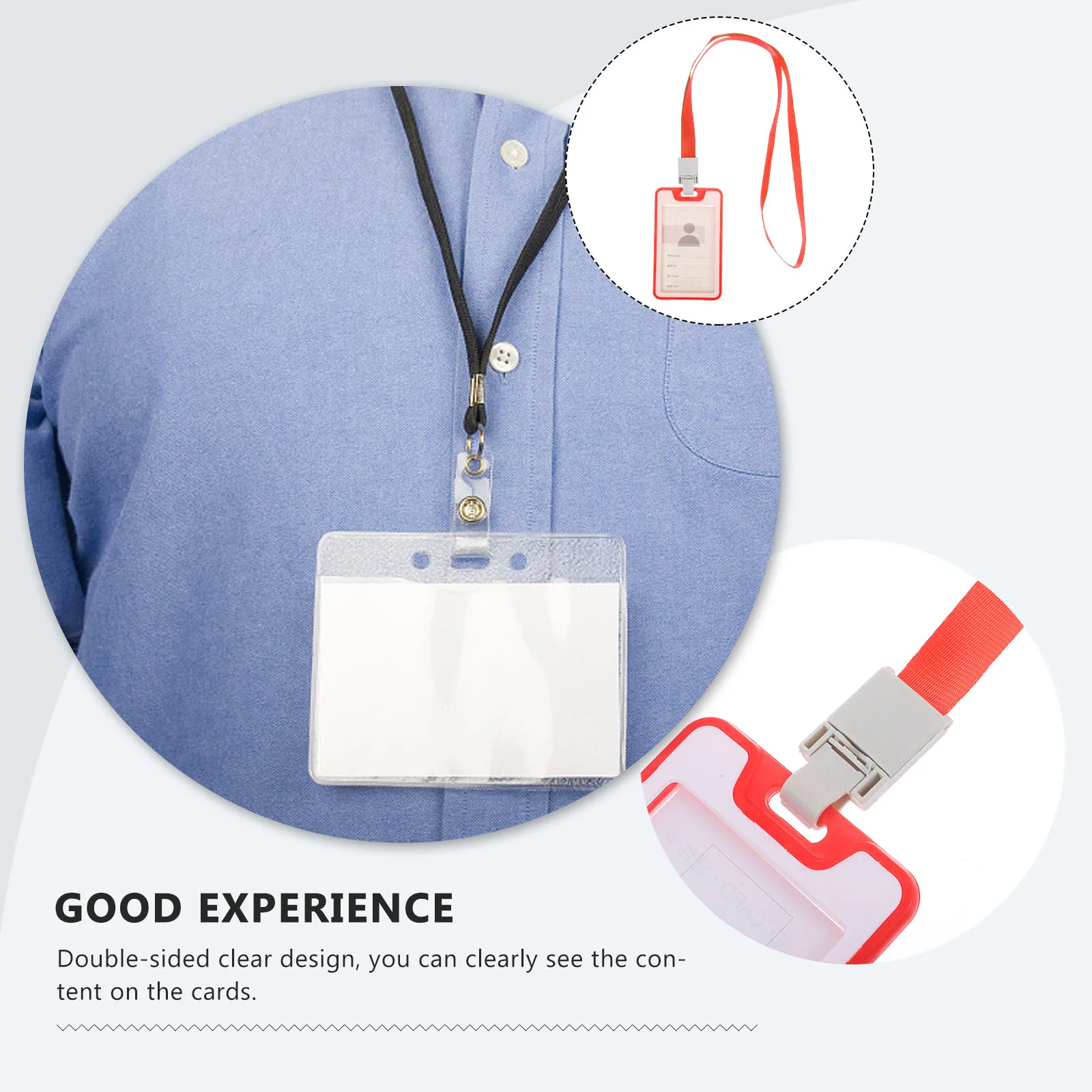 

10pcs Id Name Badge Holders Lanyard Clear Pp Polyester Double Sided Protective Sleeve For Office School Credit Cards Employees