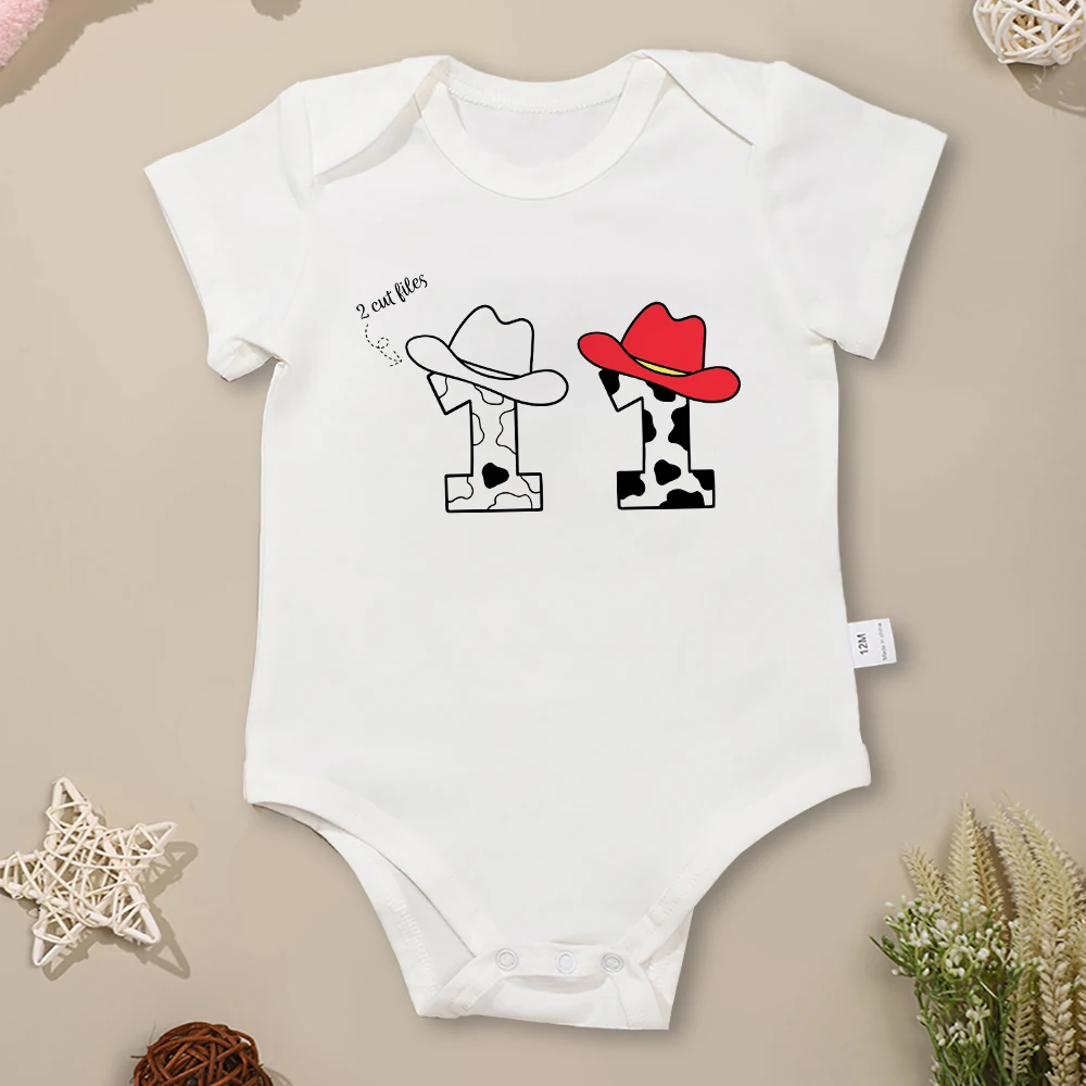 1 Year Old Baby Girl Clothes Cowboy Print Fashion Toddler Jumpsuit 100% Cotton American Style Outdoor Casual Infant Romper