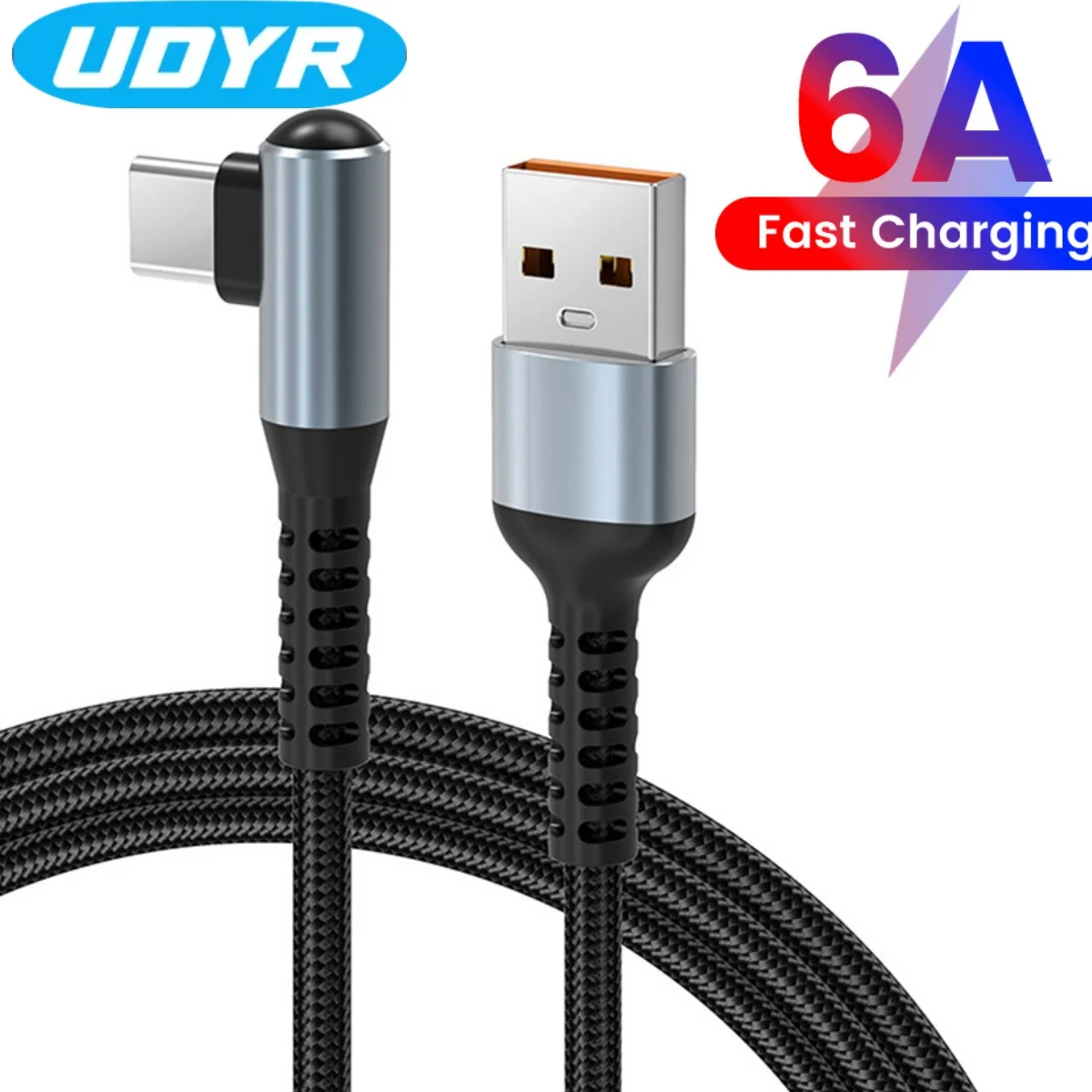 Udyr 120W 6A Kabel USB A do szybkiego ładowania typu C 90-stopniowy kabel do transmisji danych telefonu do gier do Iphone 15 Samsung Huawei