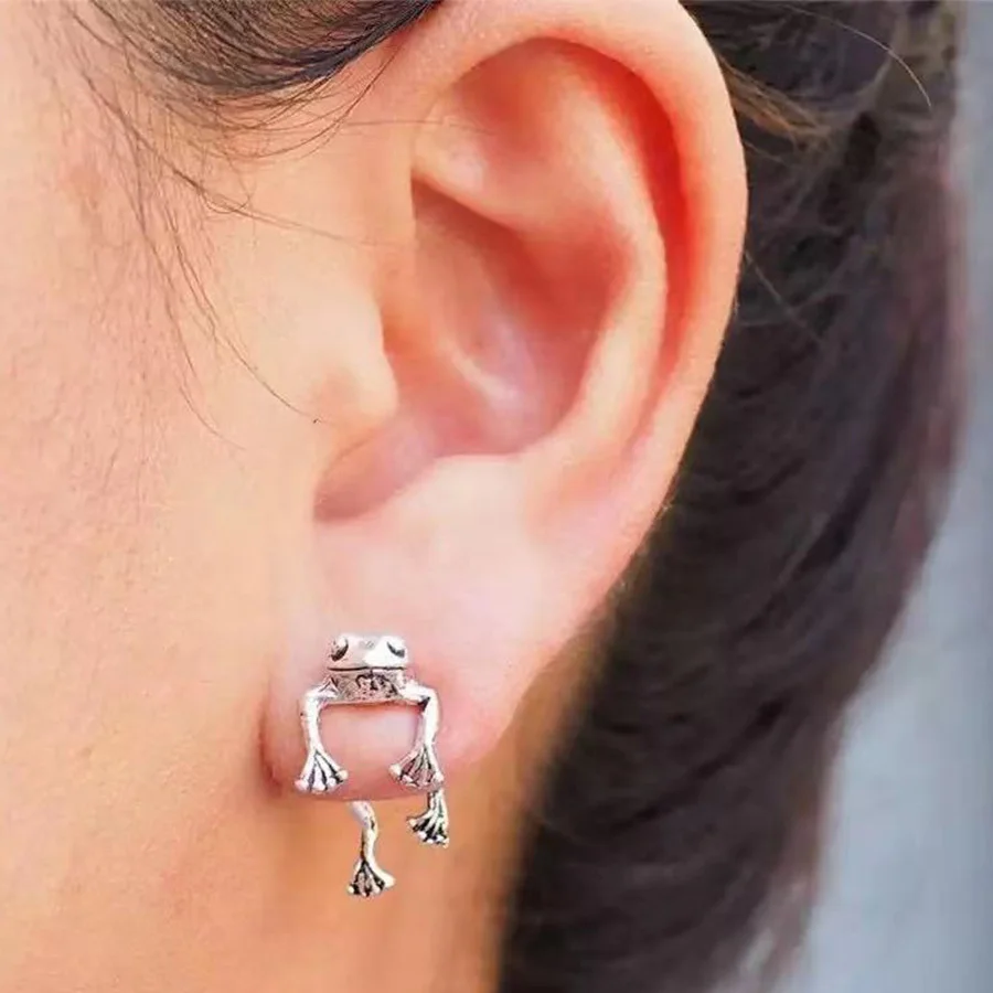 Vintage Cute Frog Stud Earrings For Women Gothic Animal Froggy Cat Piercing Rear Hanging Earring Female Charm Ear Jewelry Gifts