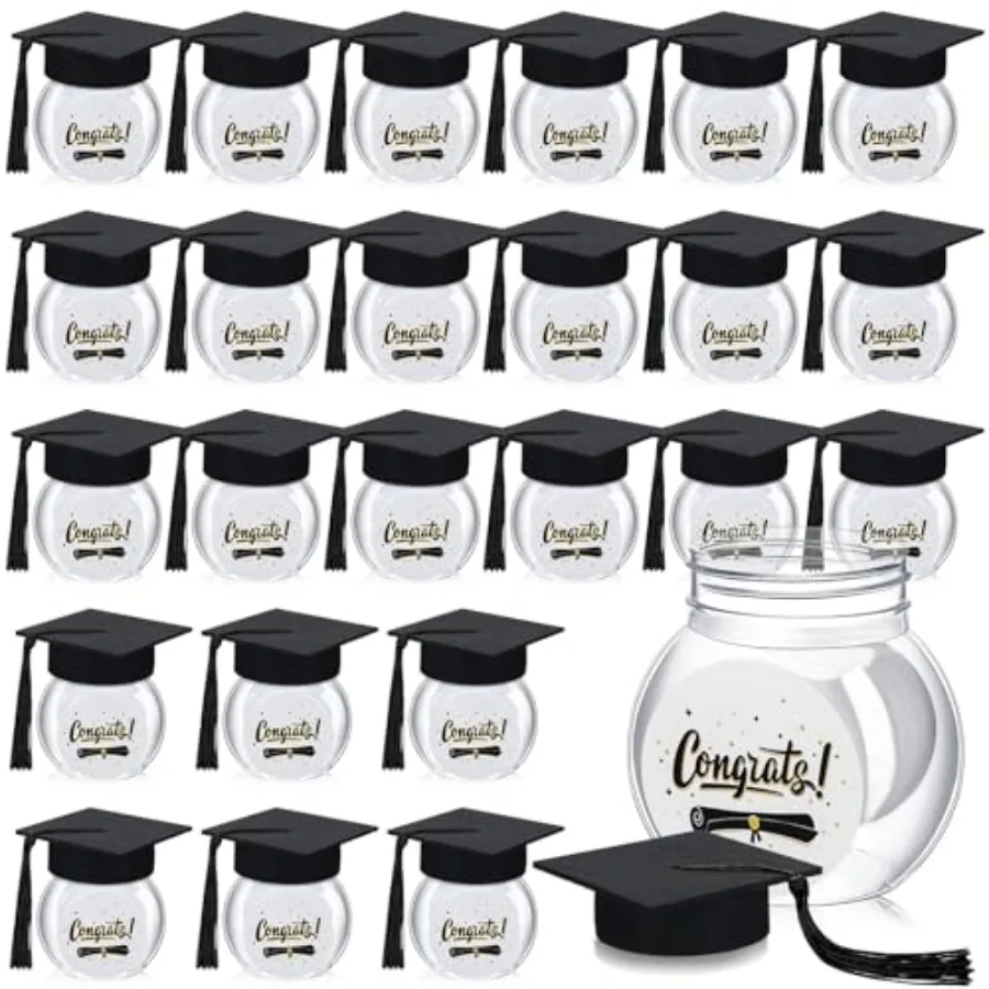 24 Juego de Frascos de Caramelos con Forma de Birrete de Graduación 2026, Contenedores de Plástico de 8oz para Dulces, Botellas de Chocolate y Chicle, Regalos para Invitados de Fiestas Escolares