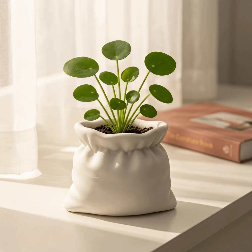 Modern Decorative 3D Printed Planter Vase Multifunctional Pouch Shape Flower Pot White Minimalist