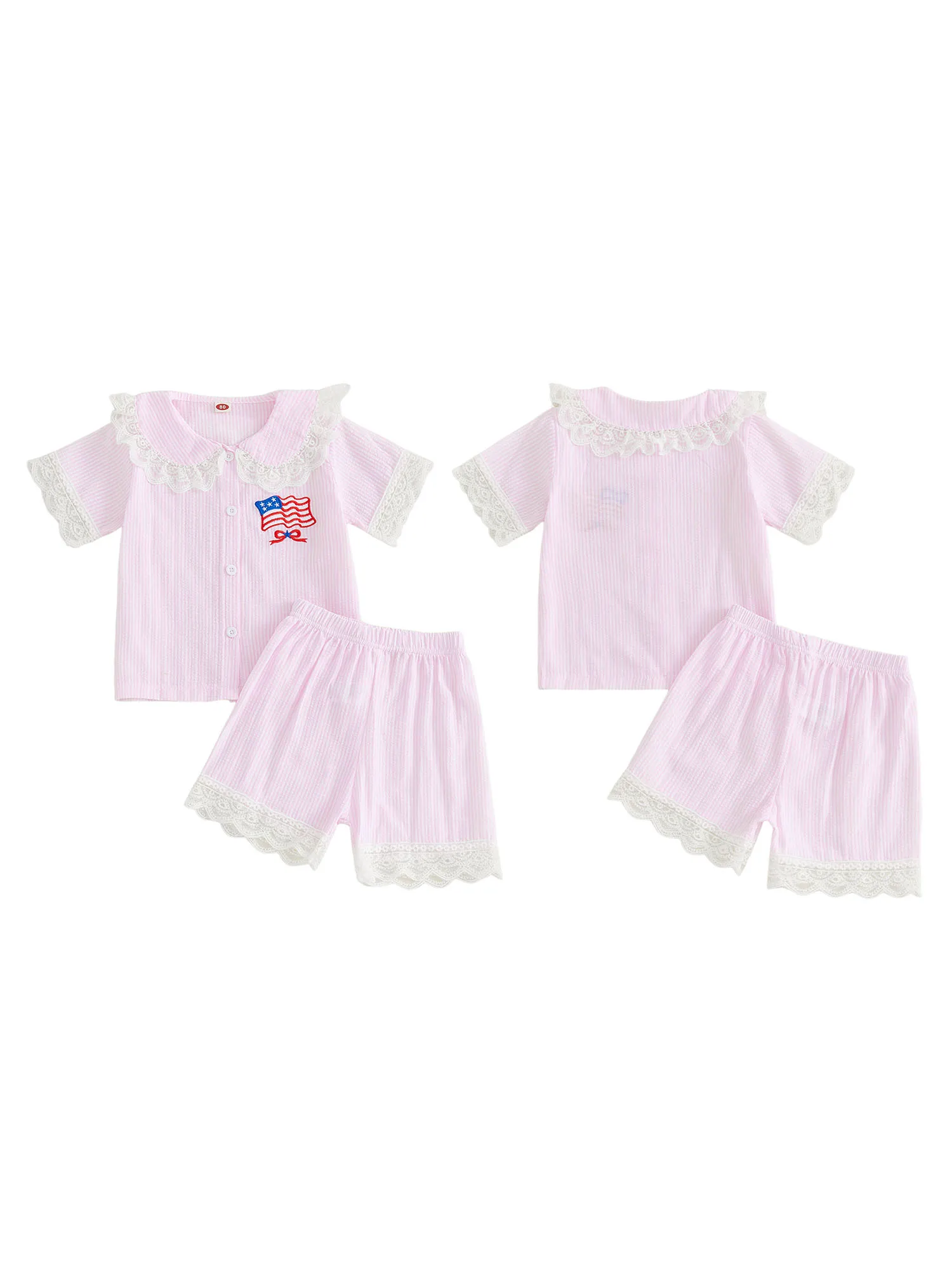 

Boys Red White Blue Stars and Stripes 4th of July Pajamas Set Short Sleeve Shirt and Shorts Loungewear for Kids