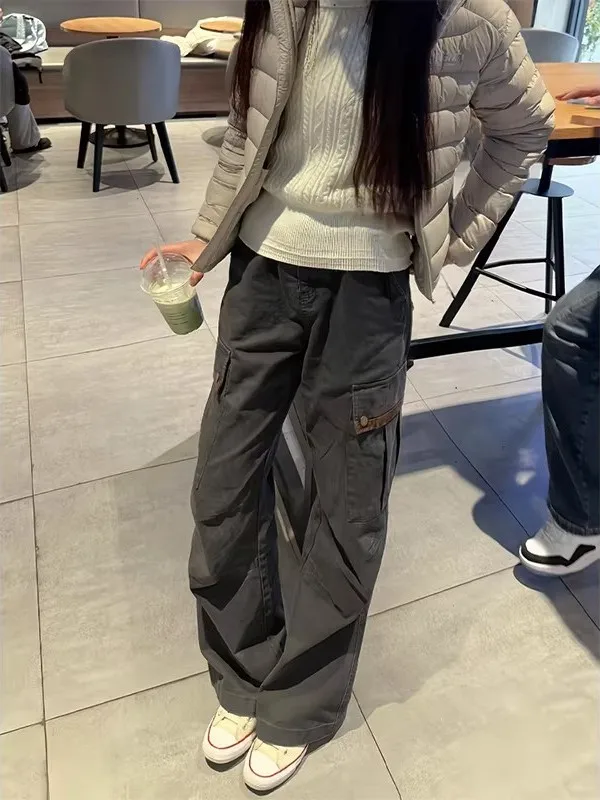 

Мужские повседневные джинсы в американском ретро-стиле с множеством карманов, свободные прямые брюки в стиле High Street, удобные джинсовые штаны