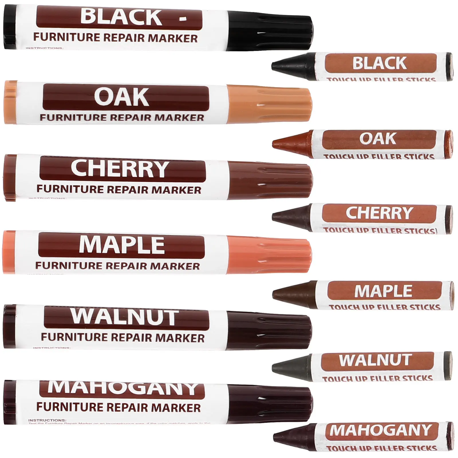 1Set Furniture Repair Pen Wood Floor Repair Kit Touch-Up Marker Set for Scratches Holes Gaps on Floors Furniture Moldings Easy