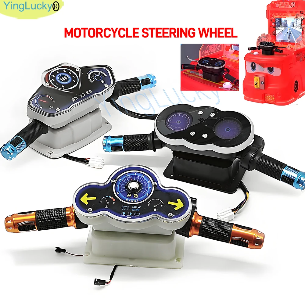 Racing Video Game Machine Super Motorcycle Steering Wheel LED Handlebar with GaugesDIY Kit for Arcade Children's Simulation
