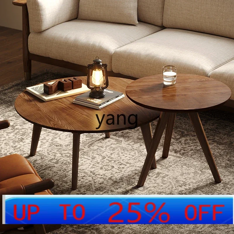 

LMM solid wood coffee table tea table living room household minimalist small apartment round combination]