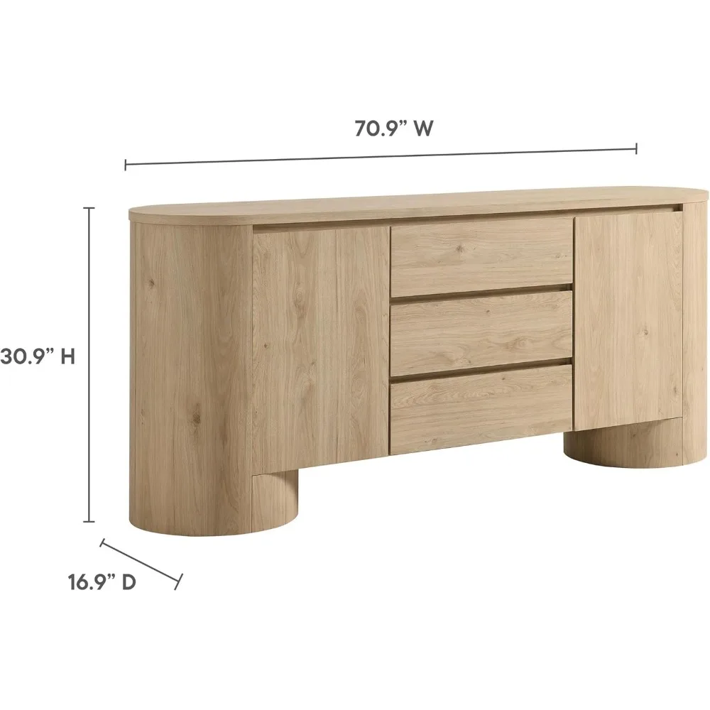 Oval Wood Grain 71 Inch Sideboard with Doors and Drawers in Hickory Frost image 5