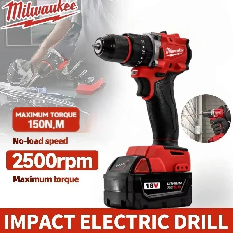 Milwaukee petite perceuse électrique 150N.m perceuse à percussion sans fil sans brosse pour batterie 18V PowerDecoration équipe utilise outil