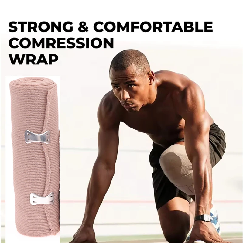 1 Roll Compression Bandage Wrap With Clips Sports Bandages Tape For Ankle Wrist Arm Leg  First Aid Bandages Measure