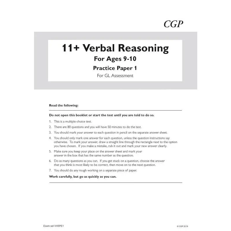 11 GL Verbal Reasoning Practice Papers  Ages 910 With Parents Guide  Online Edition CGP Books 9781789082500