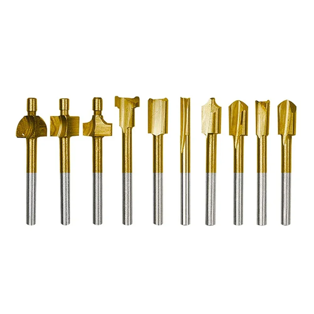 10pcs HSS Router Bits Wood Cutter Milling Fits Dremel-Rotary Tool Set 1/8\