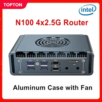 Topton 12e generatie Intel N100 mini-pc zachte router aluminium met ventilator 4x i226 2.5G LAN Celeron N5105 J4125 pfSense computerfirewall