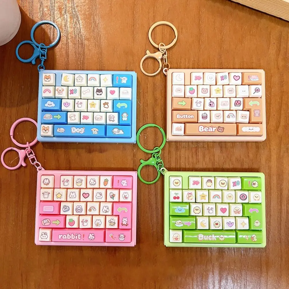 Cartoon 26 Keys Keyboard Keychain Animals Pressable Keys Keyboard Clicker Keychain Mini Creative Sensory Clicker Backpack Decor