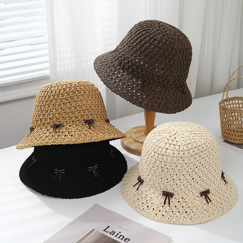 Women's Bucket Hat Summer Sweet Bow Fisherman Cap Casual Sunshade Sun Hat Breathable Bob Cap Sunhat New