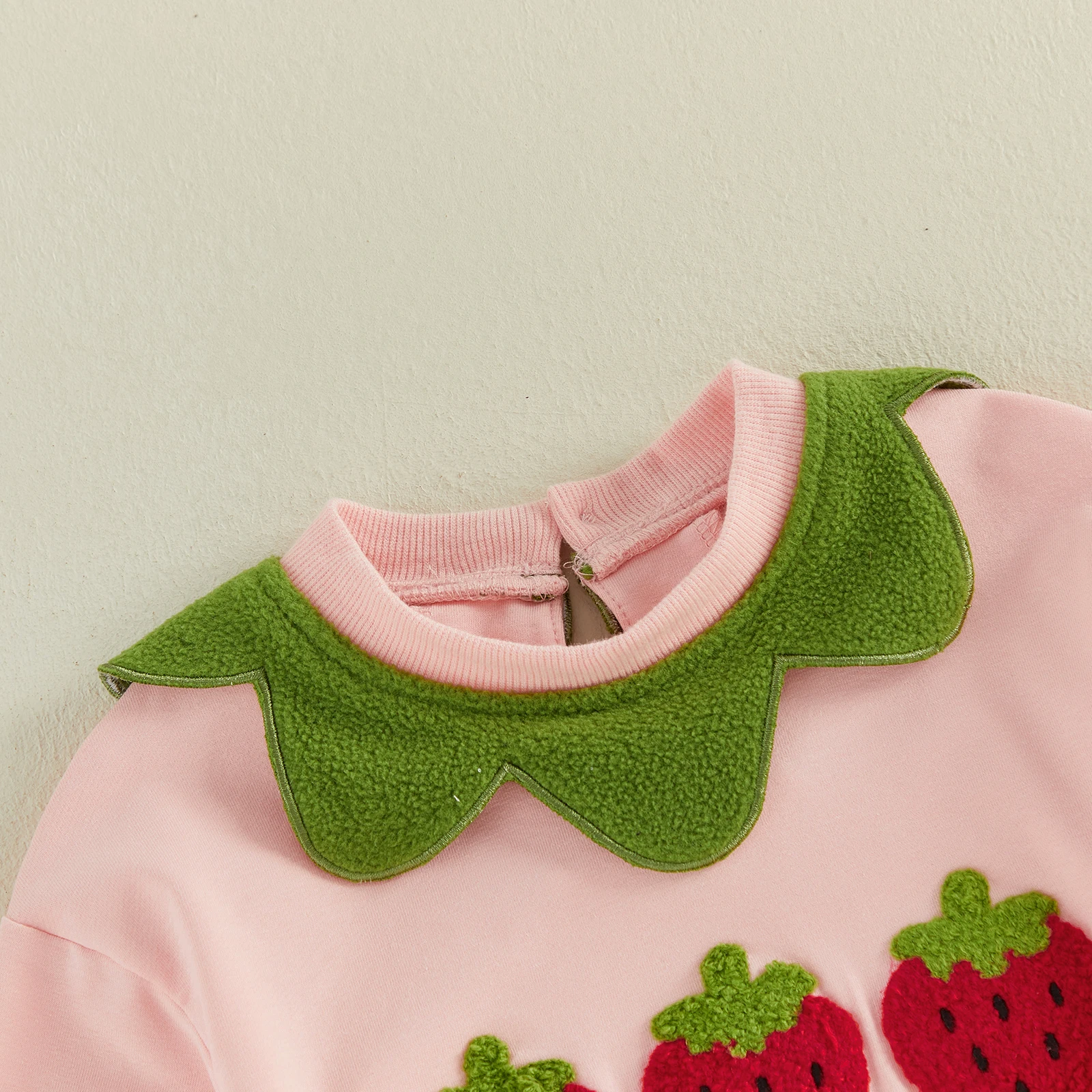 Baby Girls Romper Long Sleeve Crew Neck Embroidery Strawberry Bodysuit Clothes for Casual Daily