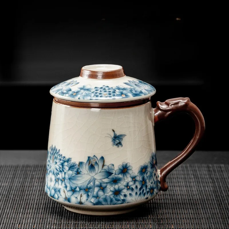 Huang Ru Kiln's Office Cup with Ten Thousand Flowers Placed Together Personal Use Master Cup Tea Separation Cup Tea Set