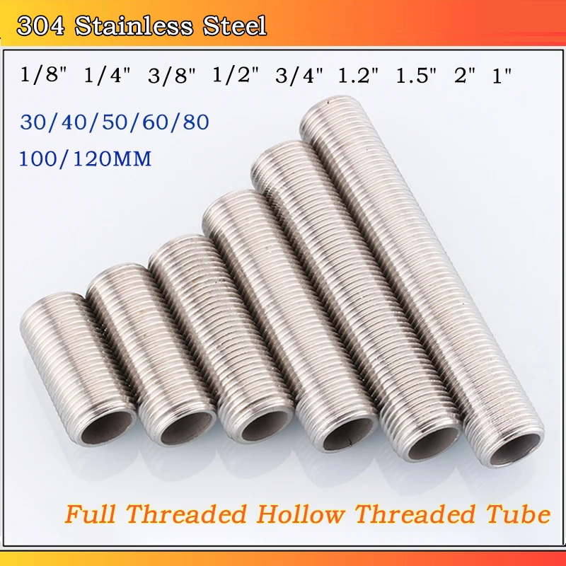 1pcs 304 Stainless Steel Full Threaded Hollow Threaded Tube Nipple DIY Lighting Accessories Lighting Base Connecting Accessories