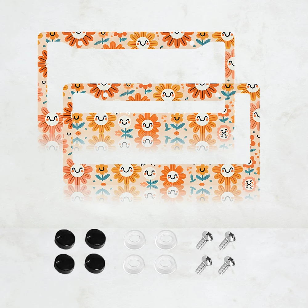 

2PC Sunflower Retro Pattern Aluminum License Plate Frame - US Standard Size, Decorative Car License Plate Bracket, 2 Holes