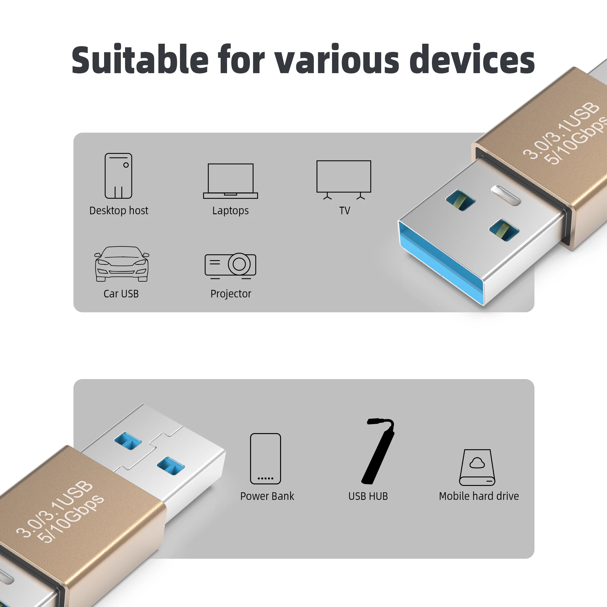 USB 3.1 Type A Male to Male Connector Adapter 10Gbps USB 3.0 Connector Plug Adapter SSD HDD Cable Extender USB 3.0 Extension Plu