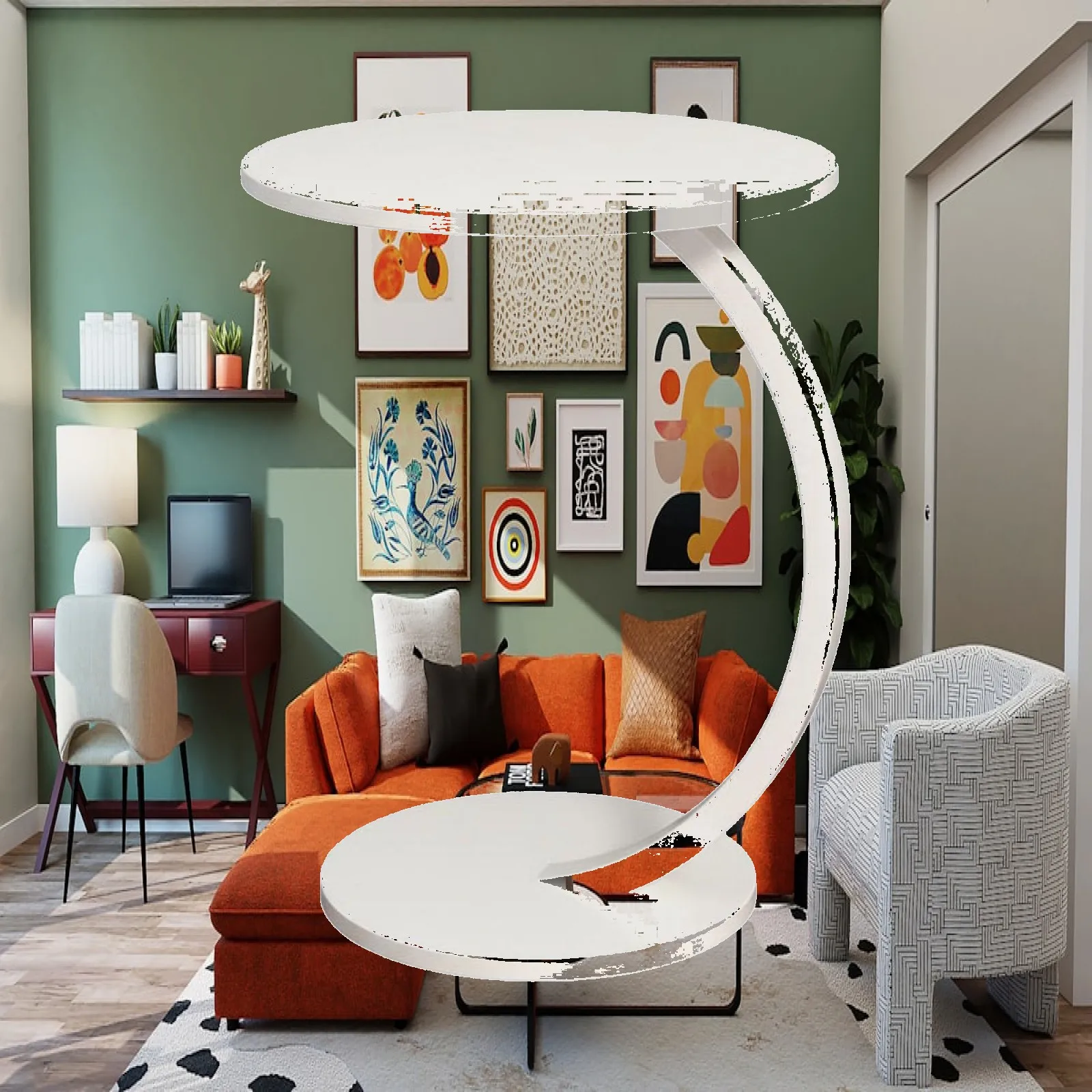 C-Shaped Side Table Minimalist Design C Shaped End Table Space Saving for Bedroom, Small Areas, Office