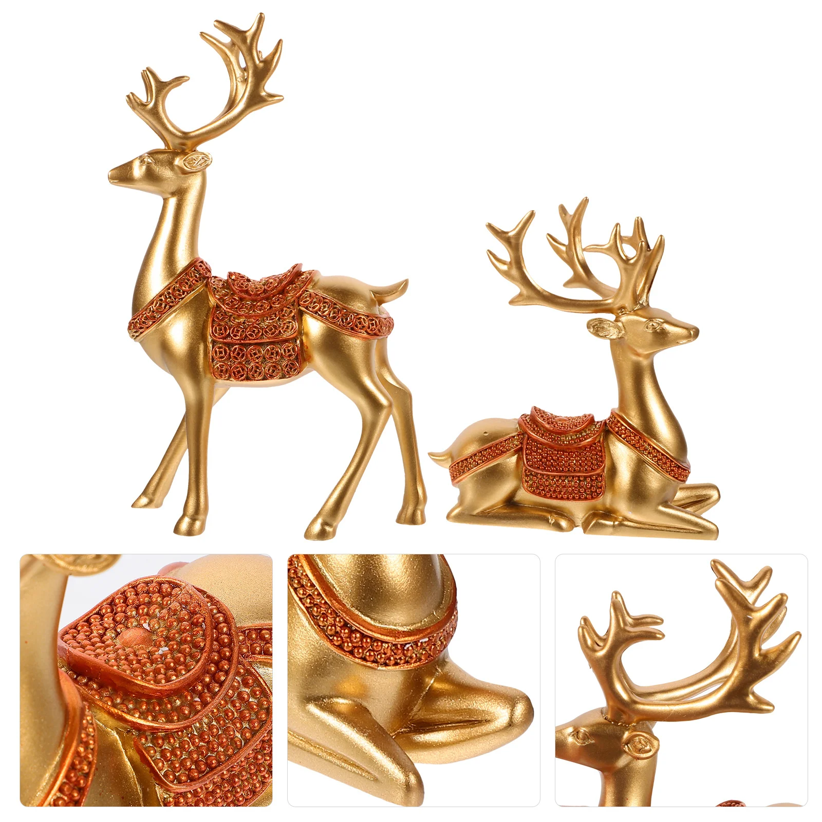 

2Pcs Christmas Reindeer Decor Resin Deer Statue for Home Office Desktop Cabinet Living Room Tabletop Decoration Holiday Room