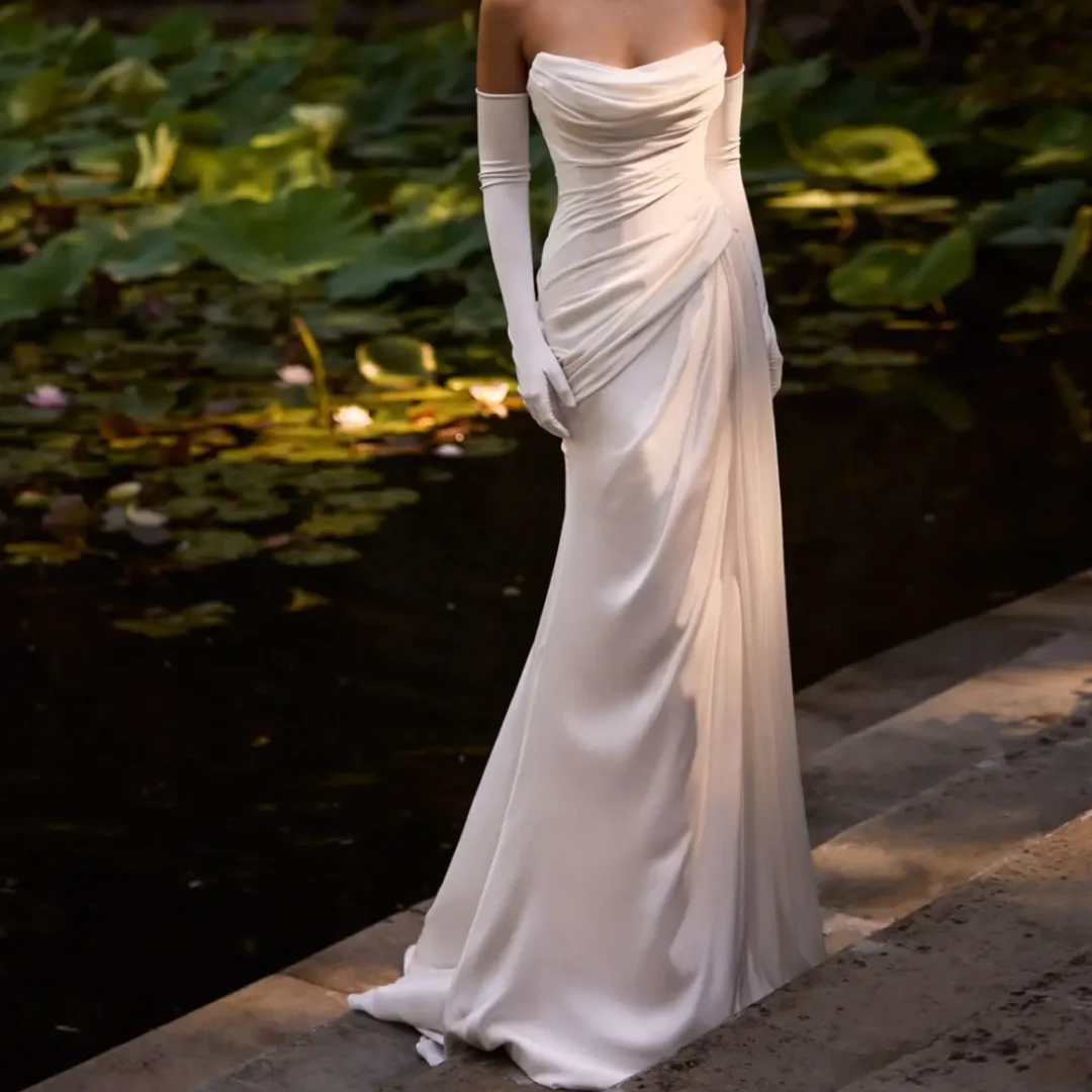 Impressionante sem alças até o chão medida elegante vestido de casamento sereia para mulheres personalizado 2025