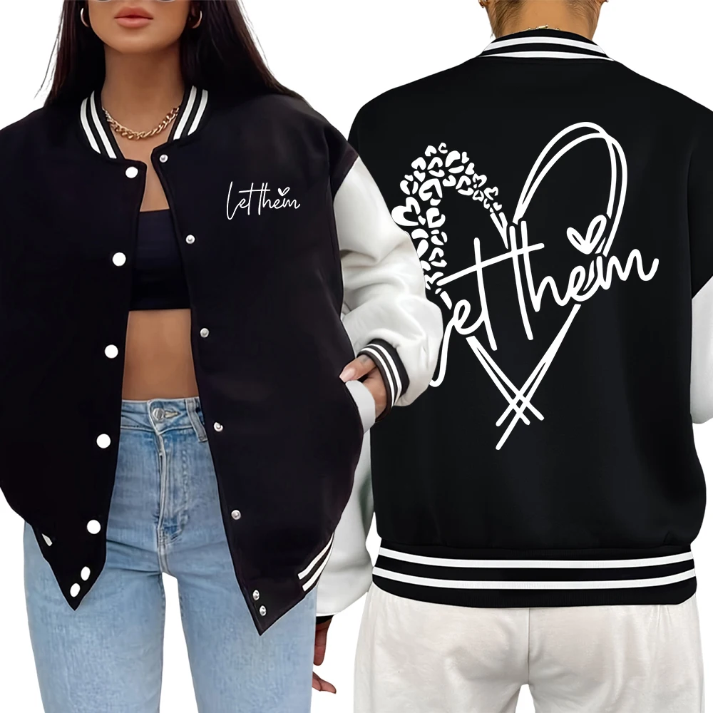 

Let Them Letter Print Women Baseball Jackets Hip Hop Loose Clothing Autumn Warm Jacket Casual All-Match Female Streetwear