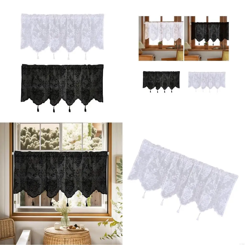 37ME Elegant Short Curtain Net Curtain with Tasseled Lace Curtains for Home Decoration for Living Room Bedroom